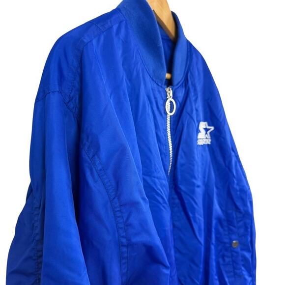 Starter Black Label Blue Full Zip Bomber Jacket 9S0-251 Lined Satin Shiny sz XL - Picture 4 of 16